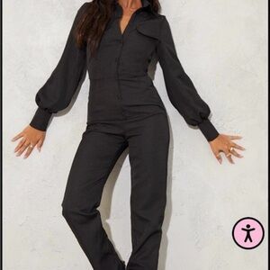 Pretty Little Thing Black Button Up Jumpsuit, NWT, XS/0